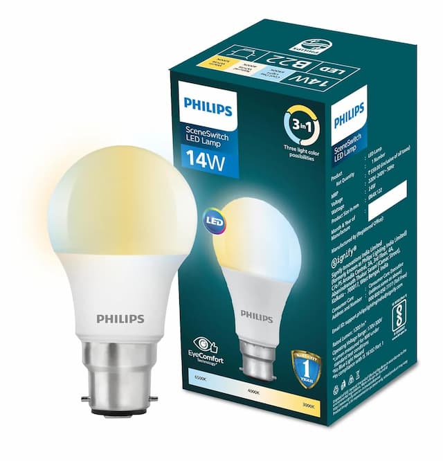 PHILIPS 14-Watt LED Bulb | 3 Colours in 1 LED Bulb | Scene Switch Bulb for Home & Decoration | Colour : Tunable White, Pack of 1 Scene Switch Bulb|14W 1 Tunable White