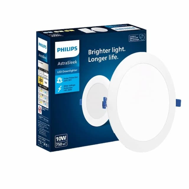 PHILIPS Astra Sleek 10-watt Round LED Downlighter | LED Ceiling Light for Home and Hall | Cut Out: 110 mm, Color: Cool Day Light, Pack of 1