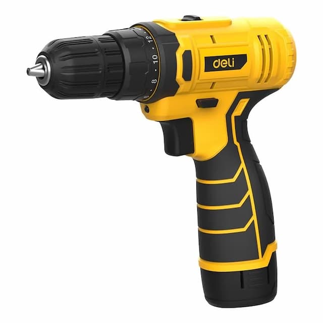 Deli DL-DZ12-4A2 12V Lithium-Ion Electric Drill with 2.0Ah*1 Battery 0-400/ 0-1500/min No Load Speed 10mm Chuck 30NÂ·m Torque Capacity Cordless Screwdriver Machine for Iron Wood Plate Drilling (1Pc)