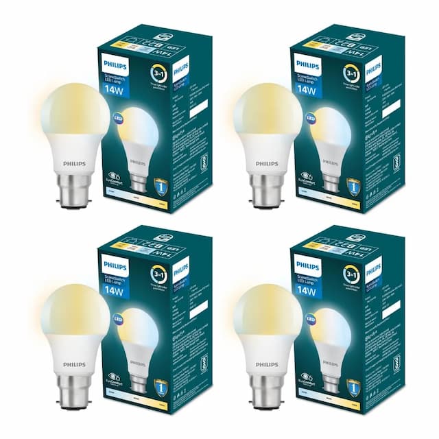 PHILIPS 14-Watt LED Bulb | 3 Colours in 1 LED Bulb | Scene Switch Bulb for Home & Decoration | Colour : Tunable White, Pack of 4 Scene Switch Bulb|14W 4 Tunable White