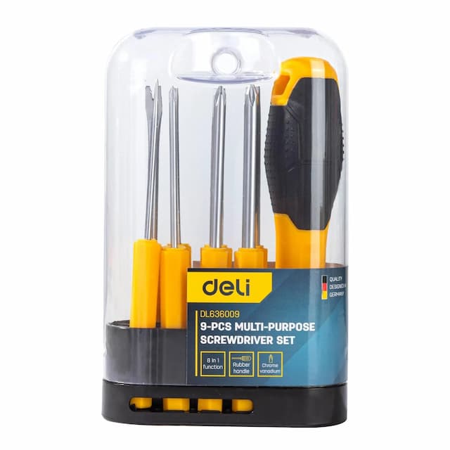 Deli DL636009 9 Pcs Screwdriver Set with Cr-V Material Anti-Slip Handle Repair Tool Kit for Electronics Instruments Household Appliances (Pack of 1, Black)