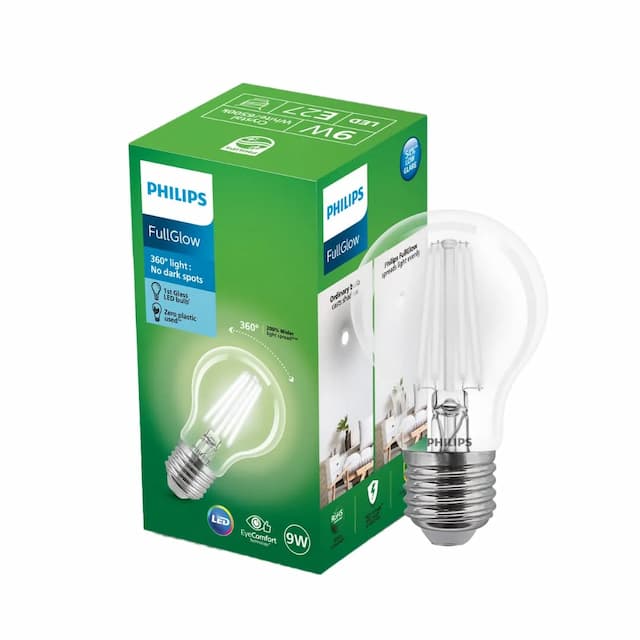 PHILIPS 9-watt LED Clear Glass Light Bulb | Bulb Base: E27, 850 Lumen Full Glow Clear LED Bulb for Home Decoration | Crystral White, Pack of 1 1 9W|E27|Clear Crystal White