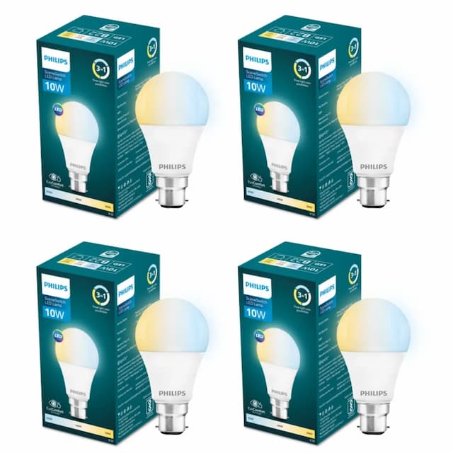 PHILIPS 10-watt LED Bulb | 3 Colors in 1 LED Bulb | Scene Switch Bulb for Home & Decoration | Color: Tunable White, Pack of 4 Scene Switch Bulb|10W 4 Tunable White