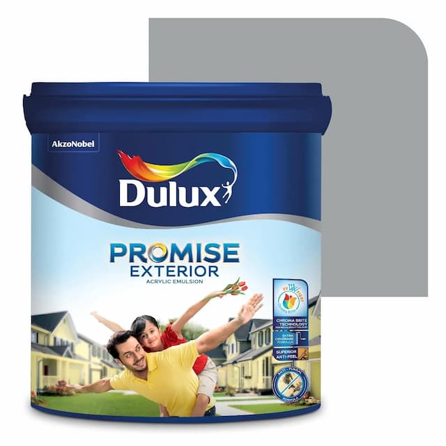 Dulux Promise Exterior Emulsion Paint (1L, West Coast Grey) | Ideal for Exterior Walls | Smooth Finish | Anti-Peel & Anti-Crack | Long-Lasting Colors