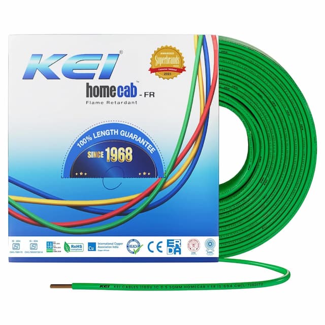 KEI WIRES & CABLES Homecab 0.5 sqmm 1 Core Housewire Flexible PVC Insulated Cable Electric Wiring Extension Cord for Domestic & Industrial Connections (Green, 90m)