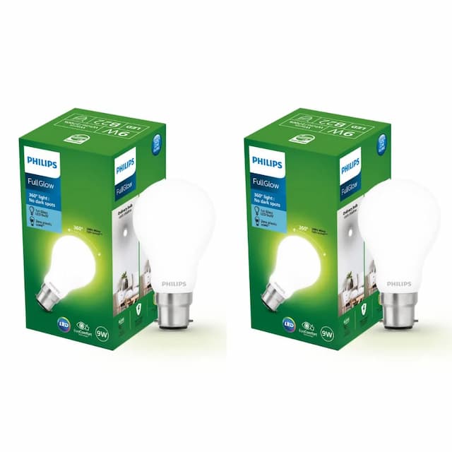 PHILIPS 9-watt Diffused LED Glass Light Bulb | Bulb Base: B22, 600 Lumen Full Glow Frosted Diffused LED Bulb for Home Decoration | Warm White, Pack of 2 2 9W|B22|Frosted Warm White