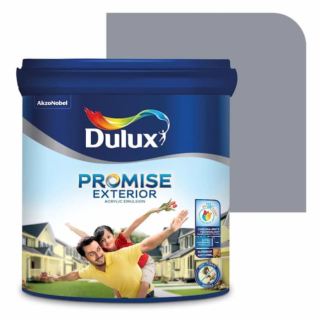 Dulux Promise Exterior Emulsion Paint (4L, Granite Grey) | Ideal for Exterior Walls | Smooth Finish | Anti-Peel & Anti-Crack | Long-Lasting Colors