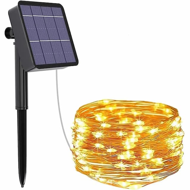 GIGAWATTS GW-501-200 Solar String Lights with 2V Panel 200 LED 8 Modes 800mAh Ni-MH Battery Decorative 22m Copper Rope Lighting for Indoor Outdoor Garden Patio Lawn Wedding (Pack of 1, Warm White)