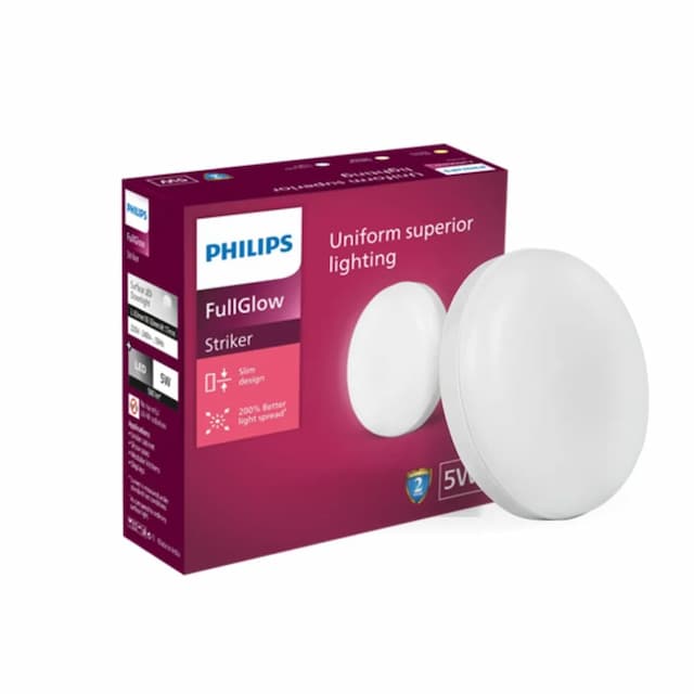 PHILIPS Polycarbonate Rimless Full Glow 5-Watt Round Led Surface Downlighter | Striker Surface Under Cabinet Led Light for Decoration | Cool Day Light, Pack of 1 Cool Day Light Pack of 1 5W