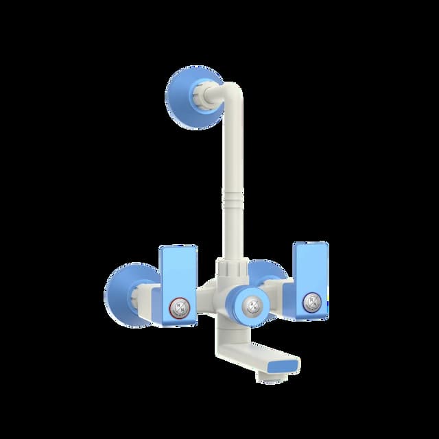 RN PTMT Superior Plastic Wall Mixer with L-Bend (Ivory-Blue-Dual) | Wall Mixer Faucet (Wall Mount Installation Type)_RNANP07A19