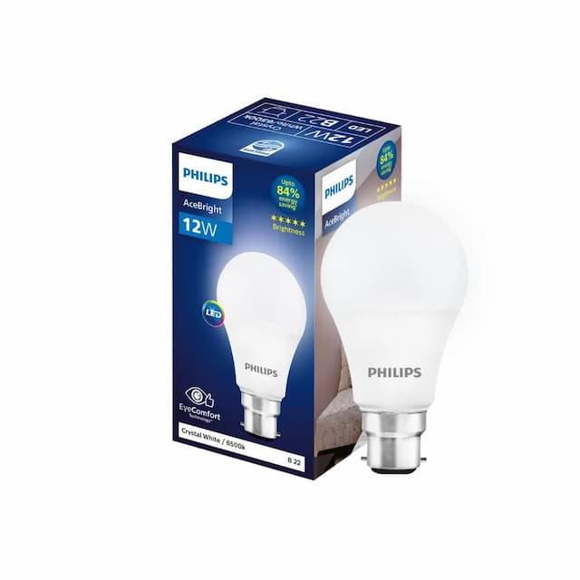 PHILIPS 12-watt LED Bulb |AceBright High Wattage LED Bulb|Base: B22 Light Bulb for Home | Crystal White, Pack of 1