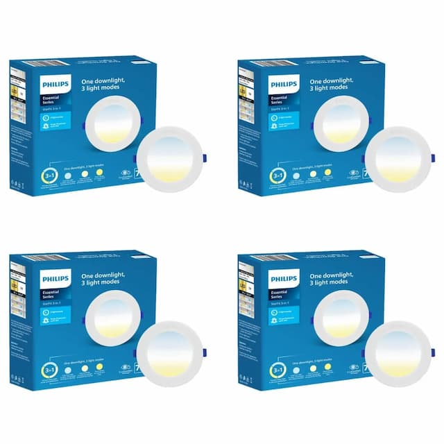 PHILIPS StarFit 7-watt Round LED Downlighter | 3 Colors in 1 Concealed JB LED Downlight | LED Ceiling Light for Home and Hall | Cut Out: 3 inch, Color: Tunable White, Pack of 4 7W Cool Day Light + Natural White + Warm White Pack of 4