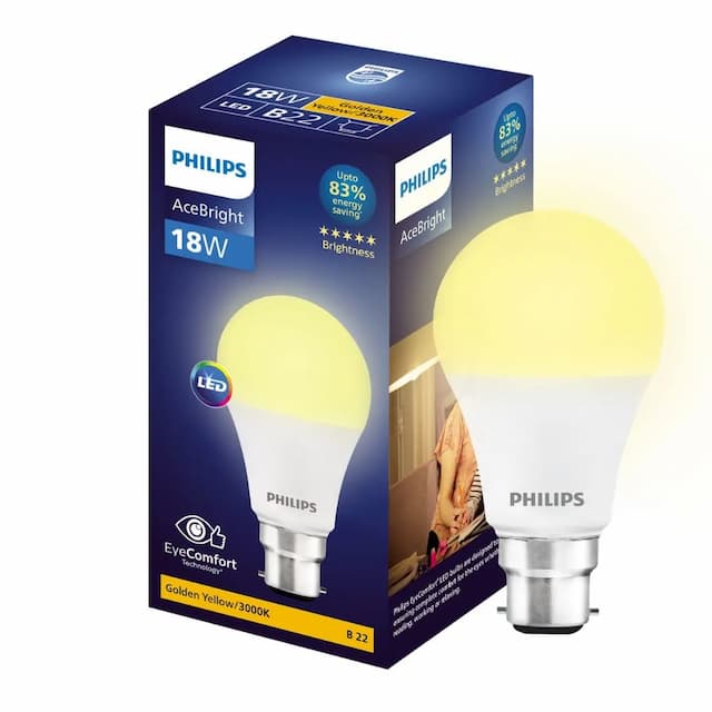 PHILIPS 18-watt LED Bulb |AceBright High Wattage LED Bulb|Base: B22 Light Bulb for Home | Warm White, Pack of 1 18W | B22 Warm White Pack of 1