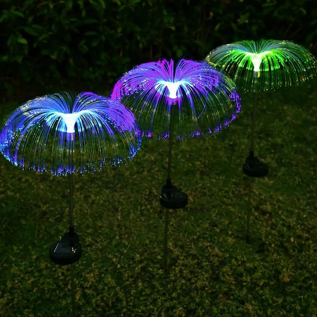 GIGAWATTS GW-902 Solar Jellyfish Garden Light 600mAh Battery BIS Approved Fibre Optic Fountain LED IP65 Waterproof Outdoor Lamp with 2V Panel for Backyards Pathways (1Pc, Multicolor)