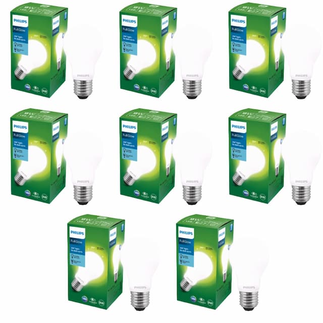 Philips Full Glow Energy Saver Filament Glass E27 LED Bulb | 9-watt, 825 Lumen Full Glow Frosted Diffused LED Bulb, Cool Daylight, Pack of 8