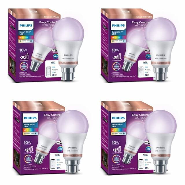 Philips Wiz Smart WI-Fi LED Bulb B22 10-Watt, 16 Million Colors , Compatible with Amazon Alexa and Google Assistant- (Pack of 4)