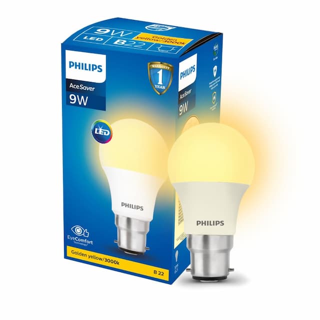 Philips 9-Watts B22 LED Warm White LED Bulb, Pack of 1, (Ace Saver)