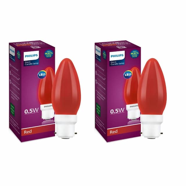 Philips LED Deco Red 0.5W Glass Candle (Pack of 2)