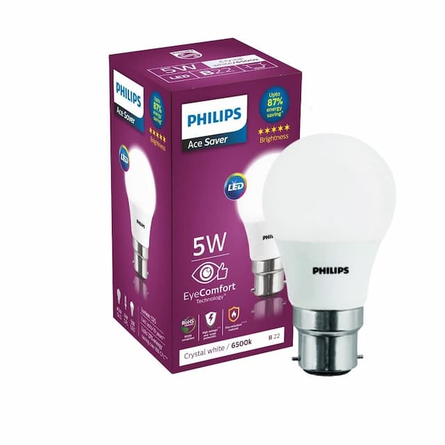 Philips Ace Saver 5 Watt B22D LED Bulb | Crystal White LED Bulb | Pack of 1