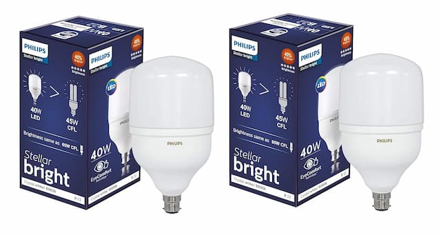 Philips Stellar Bright Base B22 40-Watt LED Bulb (Pack of 2) (Cool Day Light) (High Wattage, Super Bright, Elegant Design)