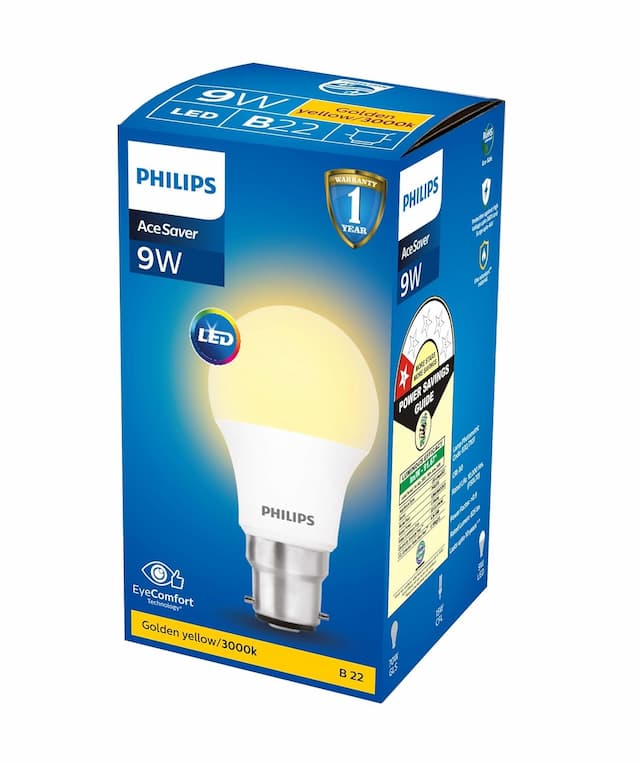 Philips Base B22 9-Watt LED Bulb (Golden Yellow)