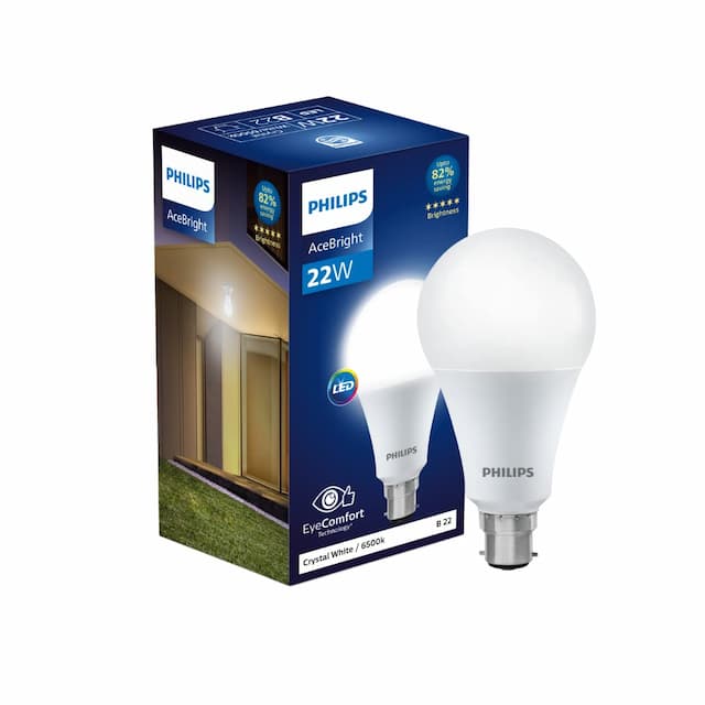 PHILIPS 22-watt LED Bulb |AceBright High Wattage LED Bulb|Base: B22 Light Bulb for Home | Crystal White, Pack of 1