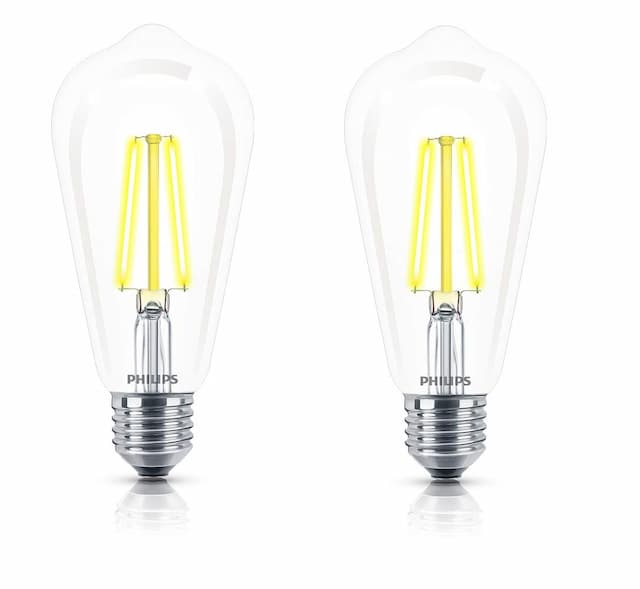 Philips 4-watt E27 ST64 LED Glass Filament Bulb | Decorative LED Bulb for Home Decoration | Warm White/Golden Yellow, Pack of 2